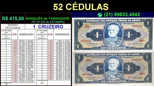  52 Cédulas de 1cz Marquês de Tamandaré - Fe	 670110