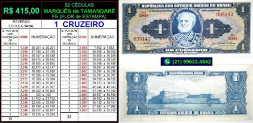  52 Cédulas de 1cz Marquês de Tamandaré - Fe	 670111