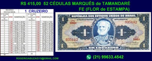  52 Cédulas de 1cz Marquês de Tamandaré - Fe	 670112