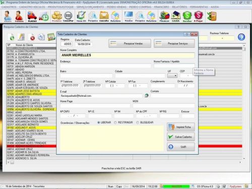 Programa para Oficina Mecânica para Veiculos em Geral, Vendas e Financeiro v4.0 FpqSystem 97778