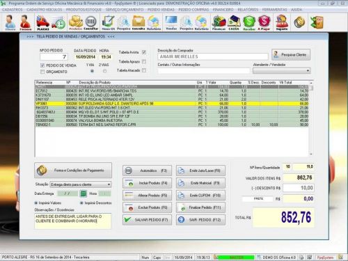 Programa para Oficina Mecânica para Veiculos em Geral, Vendas e Financeiro v4.0 FpqSystem 97789