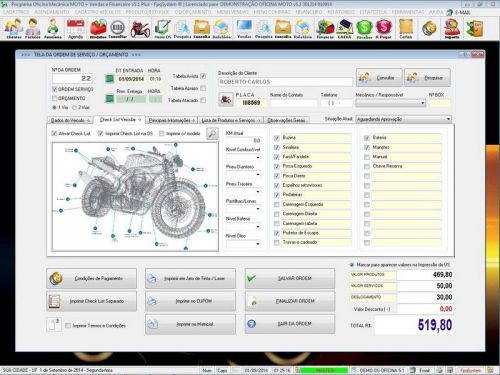 Programa para Oficina Mecânica MOTO com Check List + Vendas e Financeiro v5.1 PLUS 92515