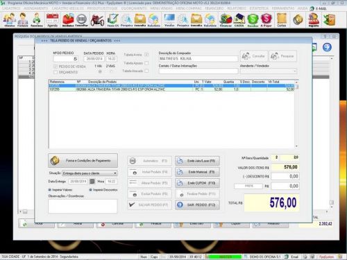 Programa para Oficina Mecânica Moto com Check List  Vendas e Financeiro v5.1 Plus - Fpqsystem 92517