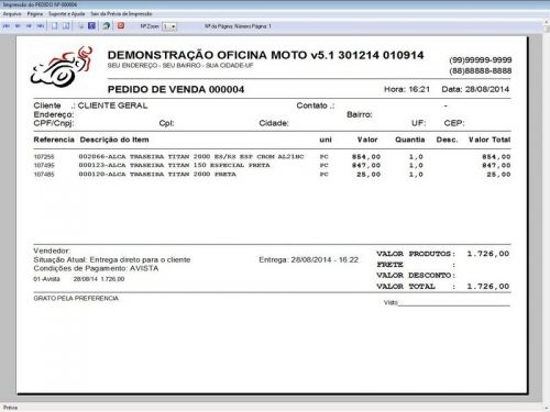 Programa para Oficina Mecânica Moto com Check List  Vendas e Financeiro v5.1 Plus - Fpqsystem 92518