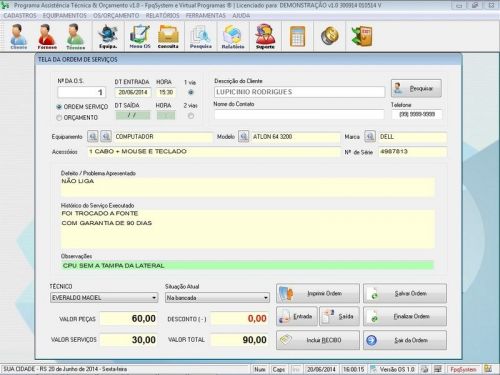 Programa Assistência Técnica, Ordem de Serviço e Orçamento v1.0 FpqSystem 96357