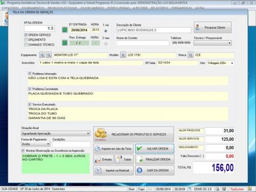 Programa para Assistência Técnica Ordem de Serviço Orçamento e Vendas v3.0 - Fpqsystem 96623