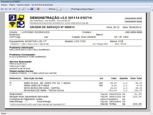 Programa para Assistência Técnica Ordem de Serviço Orçamento e Vendas v3.0 - Fpqsystem 96624