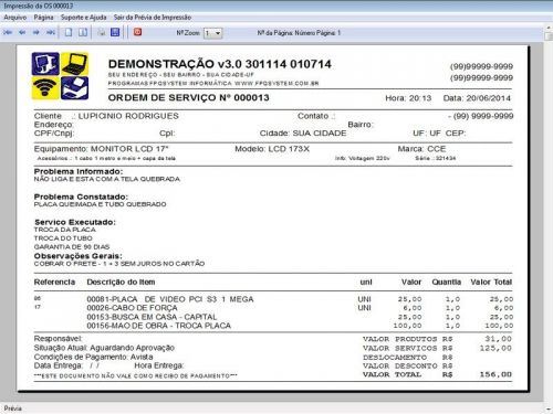 Programa para Assistência Técnica, Ordem de Serviço, Orçamento e Vendas v3.0 - Fpqsystem 96624