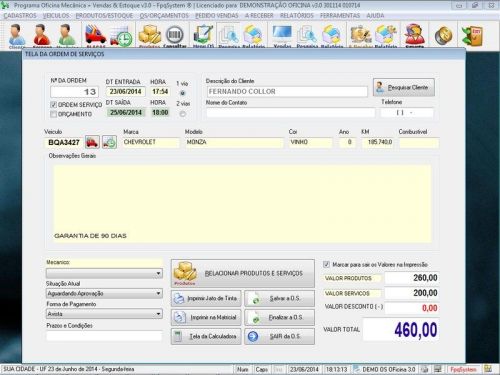 Programa para Oficina Mecânica com OS, Orçamento e Cadastro de Placas v3.0 - Fpqsystem 97566