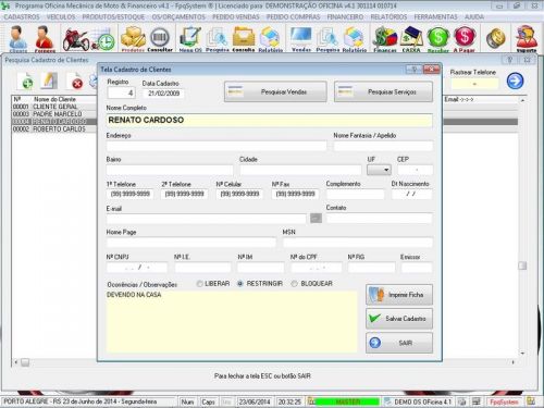 Programa para Oficina Mecânica Moto, OS, Orçamento e Cadastro de Placas v4.1 - Fpqsystem 97568