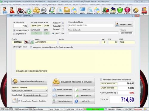Programa para Oficina Mecânica Moto, OS, Orçamento e Cadastro de Placas v4.1 - Fpqsystem 97576