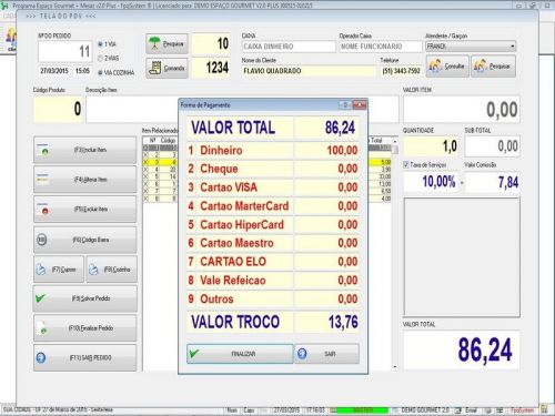 Programa para Espaço Gourmet Bares e Restaurantes Pdv Mesas v2.0 Plus - Fpqsystem 136990