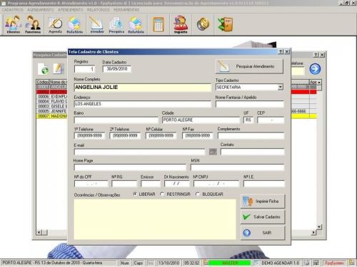 Programa para Cadastro de Clientes, Agendamento e Atendimento v1.0 - FpqSystem 151161