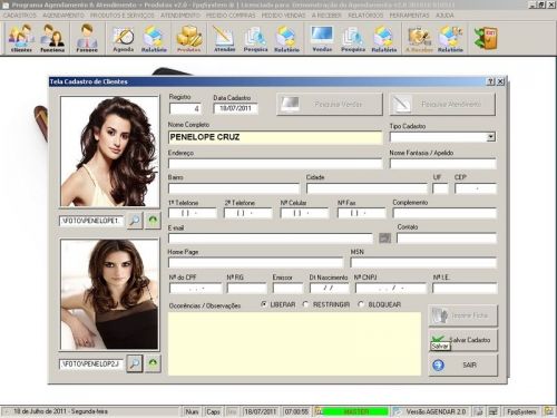 Programa para Cadastro de Clientes, Agendamento e Atendimento v2.0 - FpqSystem 151164
