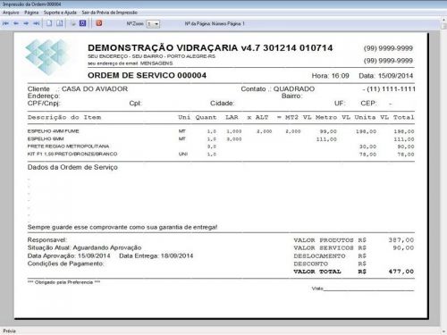 Programa Os Vidraçaria e Esquadrias com Vendas e Financeiro v4.7 - Fpqsystem 152065