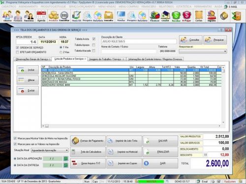 Programa Os Vidraçaria e Esquadria com Vendas Financeiro e Agendamento v5.7 Plus 152228