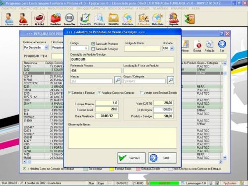 Programa para Lanternagem Funilaria Pintura e Serviços v1.0 - Fpqsystem 152357