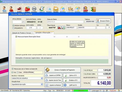 Programa para Lanternagem Funilaria Pintura e Serviços v1.0 - Fpqsystem 152372
