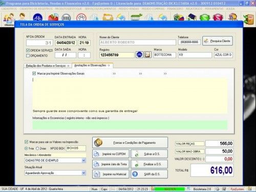 Programa para Bicicletaria com Ordem de Serviço Vendas e Financeiro v2.0 - Fpqsystem 6674
