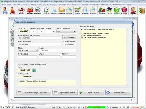 Programa para Autoelétrico  Ordem de Serviço Vendas e Financeiro v2.0 - Fpqsystem 6684