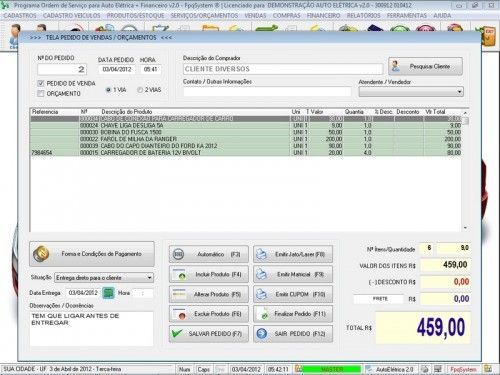 Programa para AutoElétrica + Ordem de Serviço Vendas e Financeiro v2.0 6687