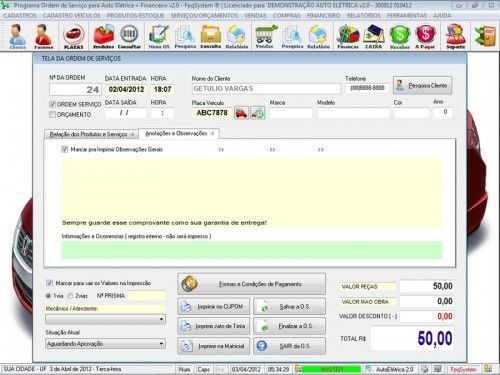 Programa para AutoElétrica + Ordem de Serviço Vendas e Financeiro v2.0 6696