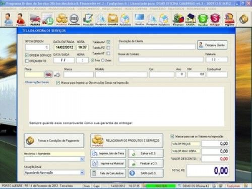 Programa OS Oficina Mecânica Caminhão com Serviços Orçamentos Vendas e Financeiro v4.2 6733