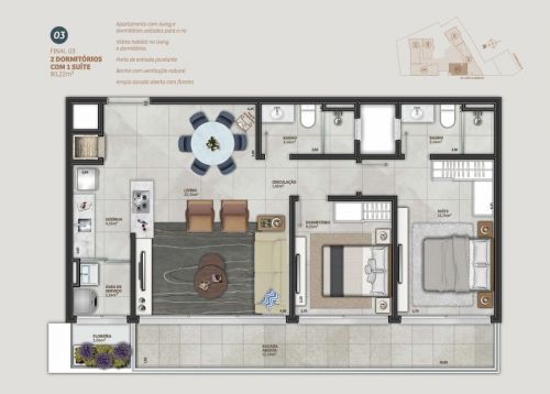 Apartamento de 2 dormitórios sendo 1 suíte à venda Praia Grande – Torres. 762674