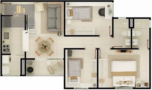 Apartamento de 63 m² com 03 Dormitórios - Jardim Taperás Salto Sp 265214