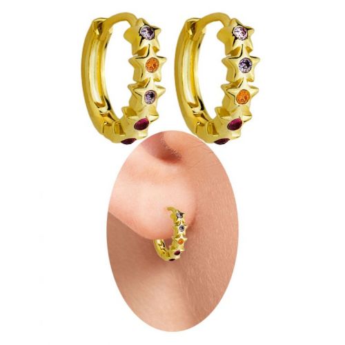Brinco de argola ciganinha folheado a ouro com zircônias coloridas cores sortidas 746236