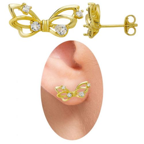 Brinco folheado a ouro em forma de borboleta com pedras de zircônia 746237