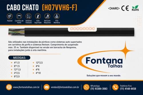 Cabo Chato para Pórticos Talhas e Sistemas Festoon  Alta Flexibilidade e Durabilidade 782494