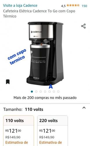 Cafeteira eletrica Cadence com copo termico 693174