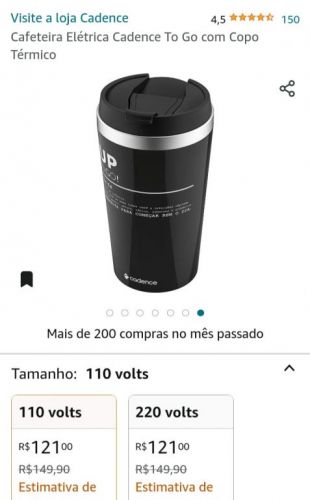 Cafeteira eletrica Cadence com copo termico 693176