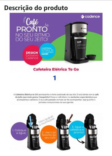 Cafeteira eletrica Cadence com copo termico 693177