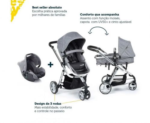 Carrinho de bebê Infanti Travel System Sky Trio Classic na cor cinza 778808 Carrinho de bebê Infanti Travel System Sky Trio Classic na cor cinza 778808
