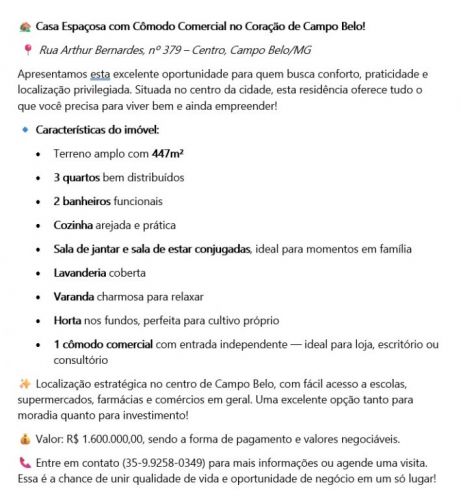 Casa No Centro De Campo Belo-mg 771168