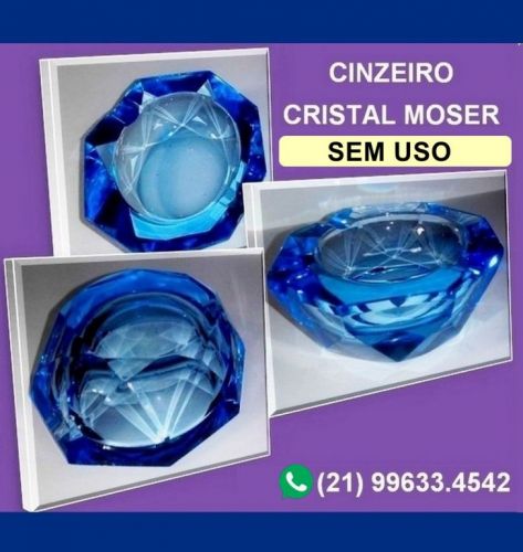   Cinzeiro Antigo Cristal Moser -lapidado -azul 704368
