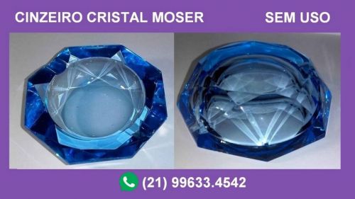   Cinzeiro Antigo Cristal Moser -lapidado -azul 704369