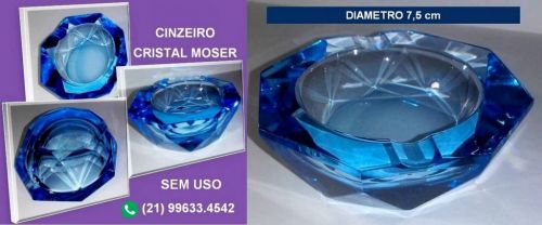   Cinzeiro Antigo Cristal Moser -lapidado -azul 704370