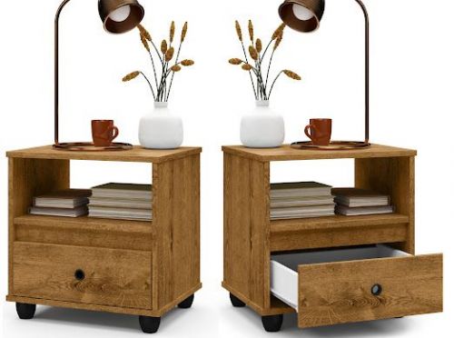 Conjunto de Mesa Cabeceira 1 gaveta cor freijó  782244