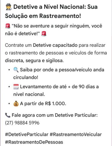 Detetive Particular rastreio pessoal e veicular  766501
