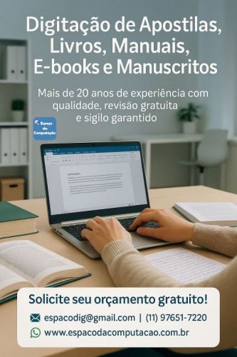 Digitação Profissional de Apostilas Livros Manuais E-books Manuscritos e Provas 771018
