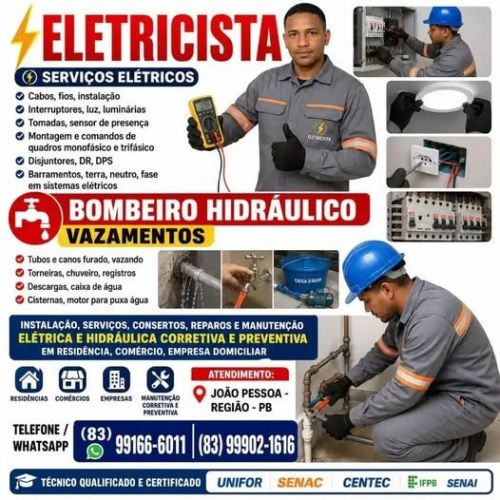 Eletricista  Bombeiro  Hidráulico  24 horas  -  João  Pessoa  83 99166-6011 787841