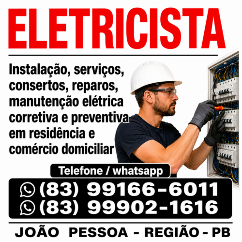 Eletricista   Manutenção   João  Pessoa  83 99902-1616 781015