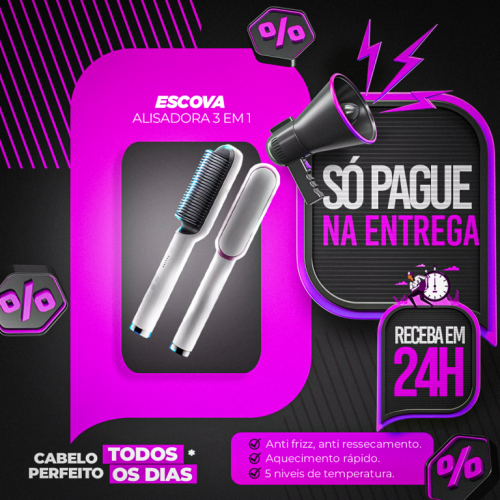 Escova Alisadora 3 em 1 - Pague Só Na Entrega 752258