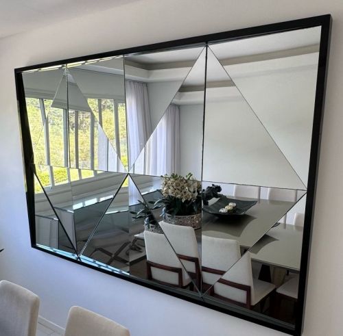 Espelho Decorativo de Luxo - Design Geométrico Lapidado para Ambientes Sofisticados 741783