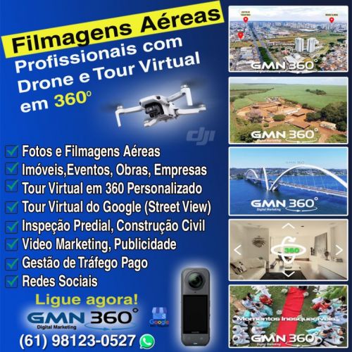 Filmagens e Fotografias Aéreas com Drone Tour Virtual 360 em Brasília e entorno i Gmn360mkt  758930