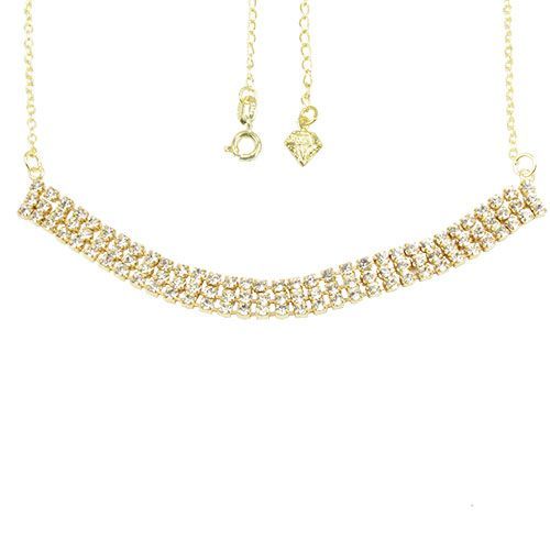 Gargantilha folheada a ouro com fileiras de pedras de strass 746235
