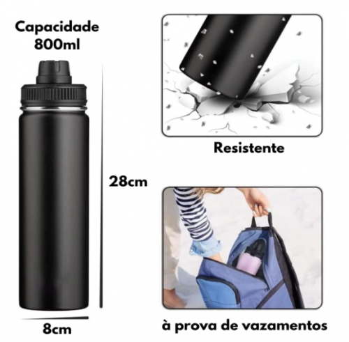 Garrafa De Agua Termica Gelada 800ml Em Aço Inox Antivazamento Com Infusor Com Alça Agua Quente ou Fria Para Academia Treino Caminhada Preta acesse esse. link https:amzn.to48qhorv 762345